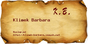 Klimek Barbara névjegykártya